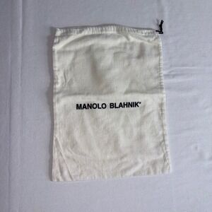 Manolo Blahnik Dust Bag OS Off-White Excellent Logo Cotton Drawstring Storage